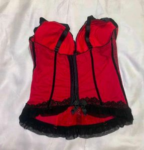 red bustier corset with lace