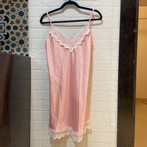 Pink Lace Trim Slip Dress