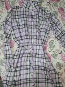 Lilac Plaid Shirt Dress