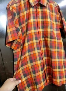 Coral Color Check Print Shirt For 40 Chest