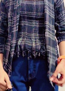 Stylish Plaid Top & Shrug Set