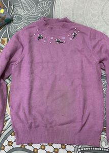 Cute Lilac Embellished Sweater