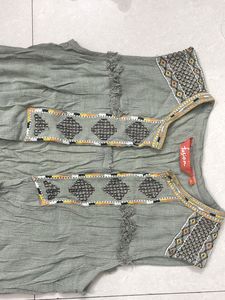 Olive Green Embroidered Ethnic Long Jacket