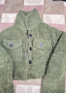 Fuzzy Green Cropped Jacket