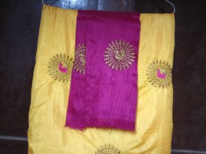 Embellished Yellow Poly Sllk Saree With Pink blous
