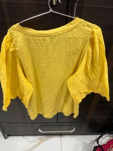 Yellow Flared Embroidered Sleeve Top