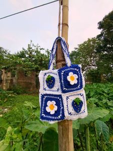Crochet Blue 💙 Granny Square ⬜ Bag