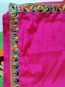 Pink Sari with Colorful Border