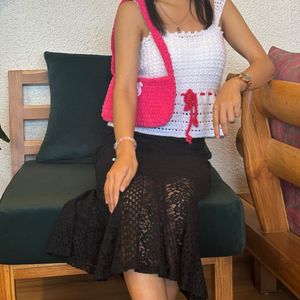 Lace Ruffle Bow Crochet Top
