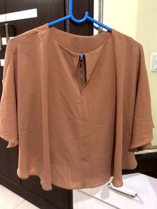 Elegant Madame Brown Blouse in cape style