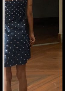 Blue Heart Print Strapless Dress