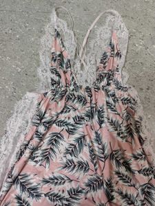 Pink Lacey Side Slitted Backless Dress