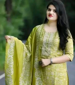 Women Pure Cotton Kurti Pant Dupatta Set