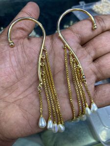 Ear Cuff Pearl Dangle Earrings