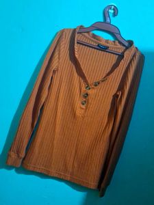 Ribbed Henley Long Sleeve Top