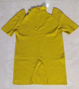Yellow Cold Shoulder Ribbed Top