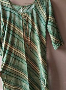 Striped Green Cotton Kurti