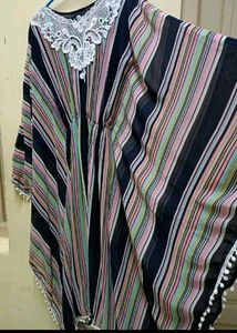 Striped Caftan with Lace Detail New