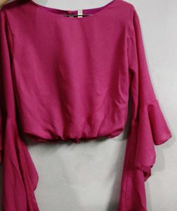 Bright Pink Flared Sleeve Crop Top..Slight Defect