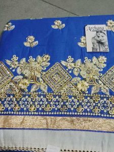 Royal Blue Dress Material in diamond