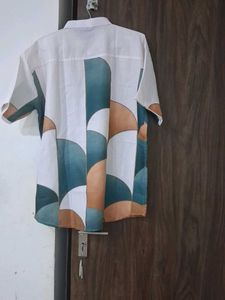 Abstract Print Mandarin Collar Shirt