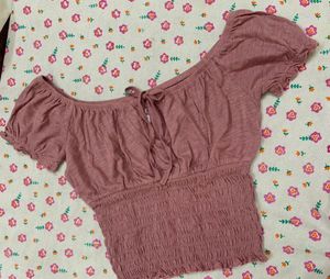 Pink Smocked Crop Top