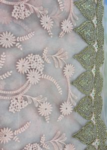 Peach Embroidery Net Sari