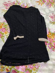 Pure Black Full Sleeves Top With Fancy Nettedtop