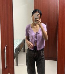 Cute Purple Tie-Front Top Brand(Primark)