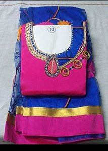 Blue with Pink Pattu Pavadai Set