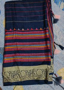 Handwoven Navy Blue Cotton Saree