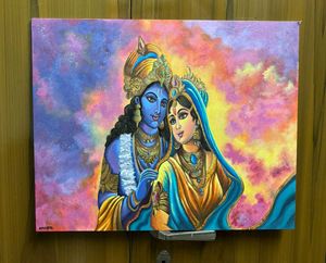 Krishna Radha Canvas Painting On 16×20 Inches