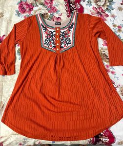 Orange Embroidered Kurti