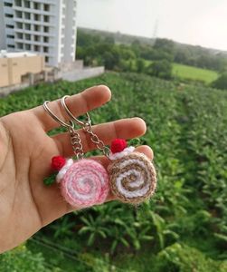 Handmade Crochet Cute Cake Rolls Keychain