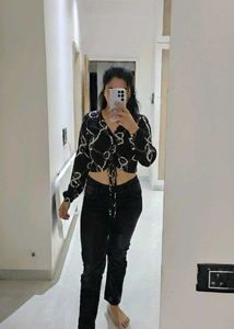 Patterned Tie-Front Crop Top