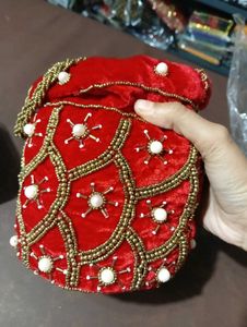 Red &amp; Gold Embellished Potli Bag