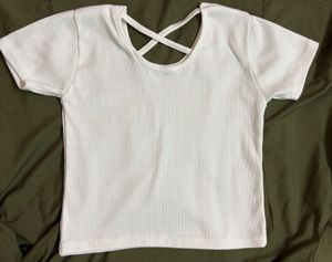 White Crisscross Back Top