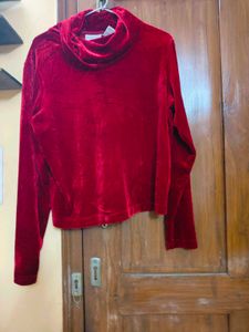 Imported Turtleneck Red Velvet Top