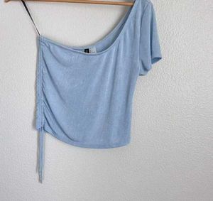 H&amp;M One Shoulder Draw String Sky Blue Top