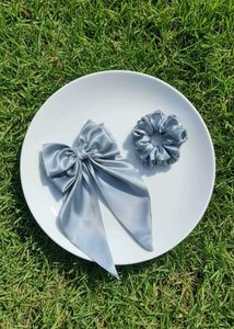 Chic Purple Satin Hair Bow &amp; Scrunchie Duo