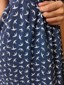 Navy Bird Print Maxi Dress With Full Length Lining