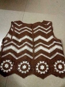 Crocheted Brown & White Vestw With No Damage