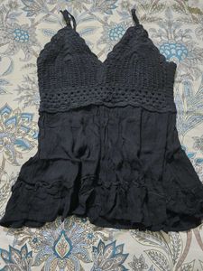 Crochet Detail Black Top