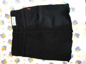 black mini denim skirt