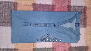Denim Embroidered Top