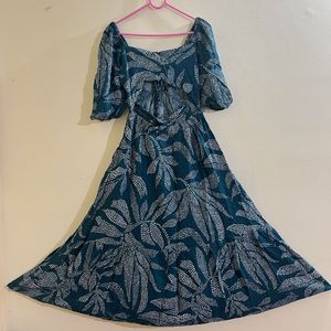 Botanical Print Open Backless Midi Dress