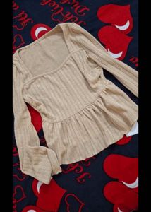 Beige Long Bell Sleeve Top