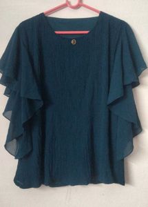 Chic Teal Flutter Sleeve Top🎀