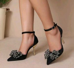 Black Embellished Bow Heels
