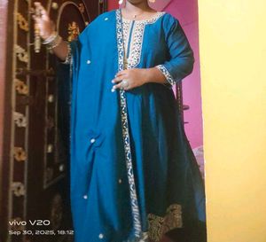 Teal Embellished Anarkali Kurta Set